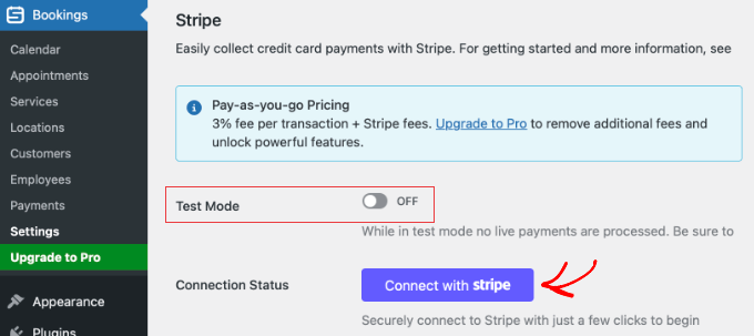 Sugar Calendar Bookings Stripe Settings