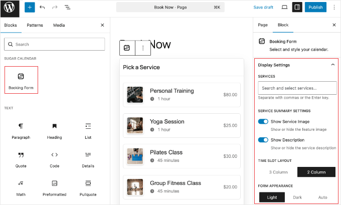 Adding the Sugar Calendar Booking Form to a WordPress Page