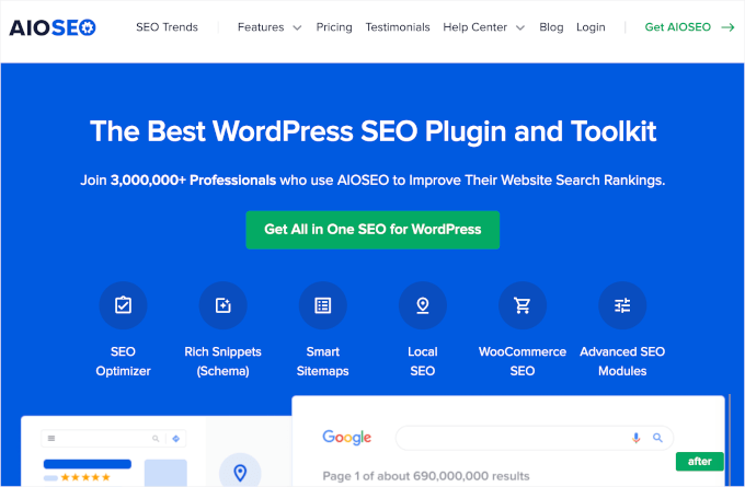 AIOSEO's homepage AIOSEO's homepage