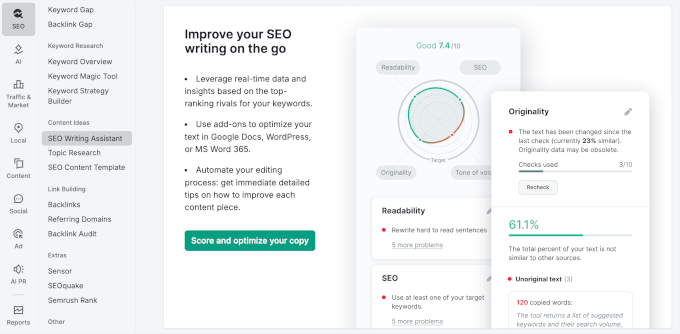 Scoring system in Semrush One's SEO writing assistant Scoring system in Semrush One's SEO writing assistant