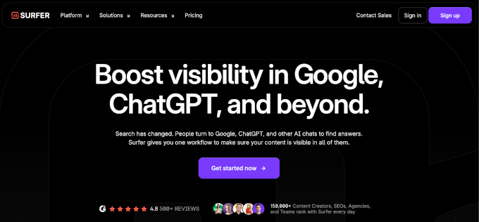 Surfer SEO's homepage Surfer SEO's homepage