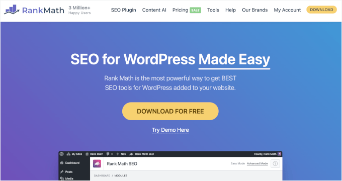 Rank Math's homepage Rank Math's homepage