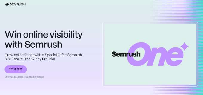 Semrush One's homepage Semrush One's homepage