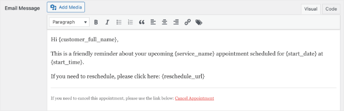 Customizing an Email Message in Sugar Calendar Bookings