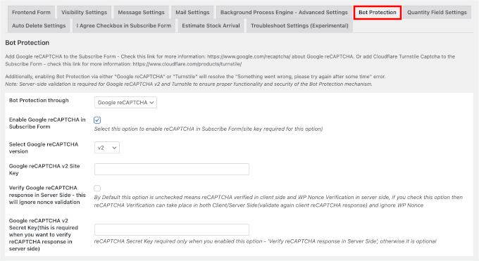 Bot protection with Google ReCAPTCHA