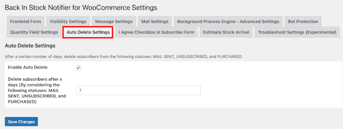 Configuring auto-delete settings