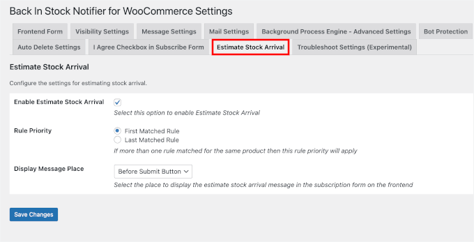 Configuring ETA in instock notifier
