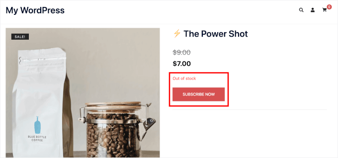Subscribe Now button for Out of Stock product