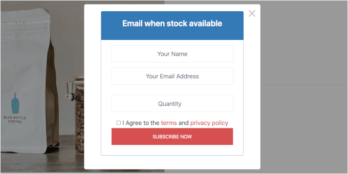 Popup out of stock product subscribe form
