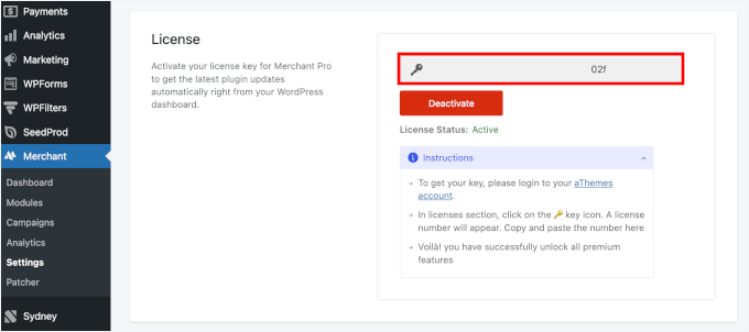 Activating Merchant's license key