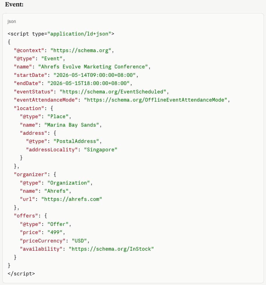 Example of Event schema in JSON-LD
