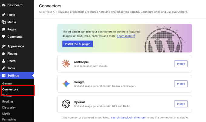 AI connectors in WordPress 7.0