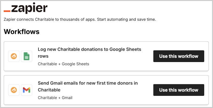 Zapier automations for Charitable
