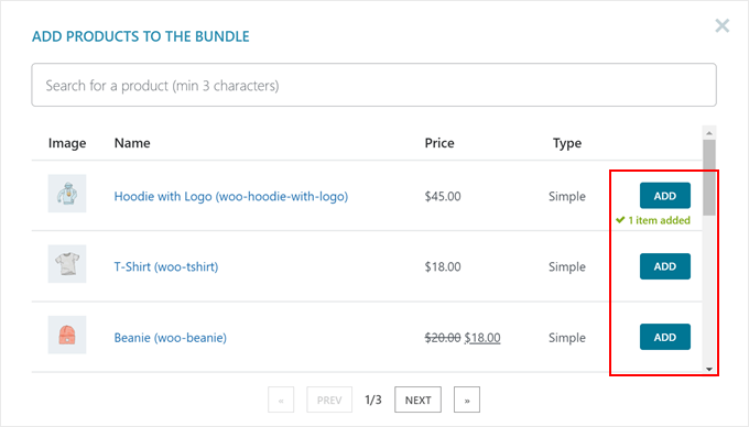 Choosing which products to the bundle in WooCommerce