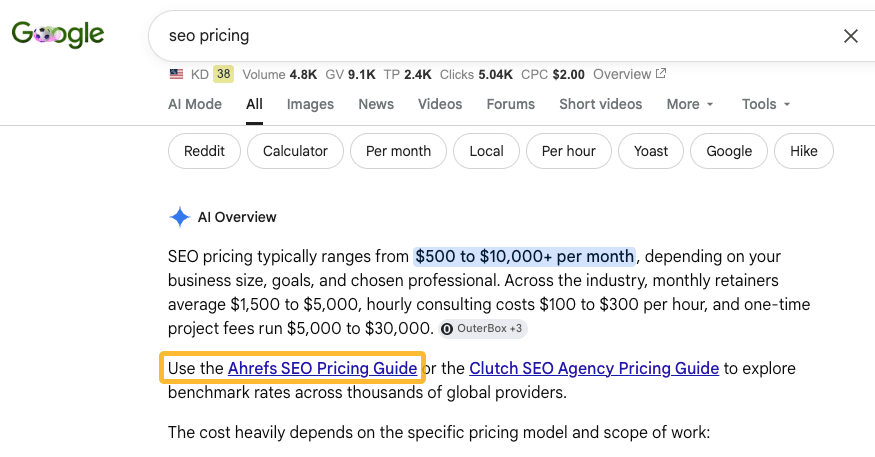AI answer encouraging the user to visit the source page