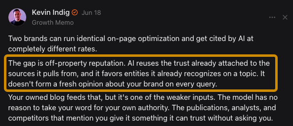 Social posts reporting similar AI brand recommendation findings
