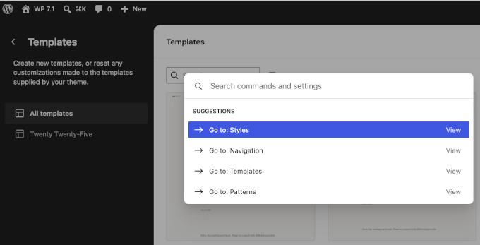 Command palette contextual suggestions
