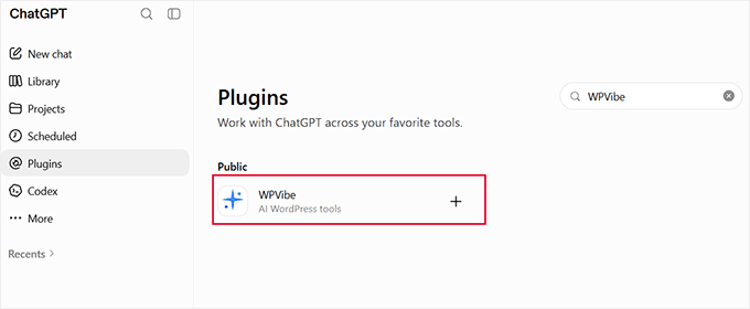 Add WPVibe plugin in ChatGPT