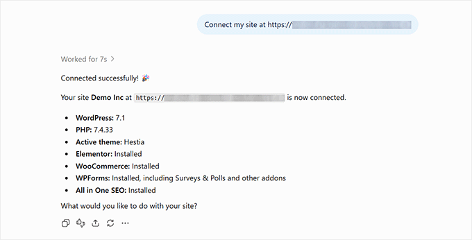 Paste authorization prompt to complete WPVibe and ChatGPT connection