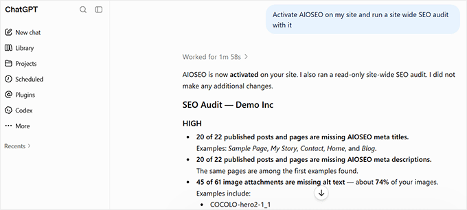 Run a site wide SEO audit using AIOSEO, WPVibe, and ChatGPT